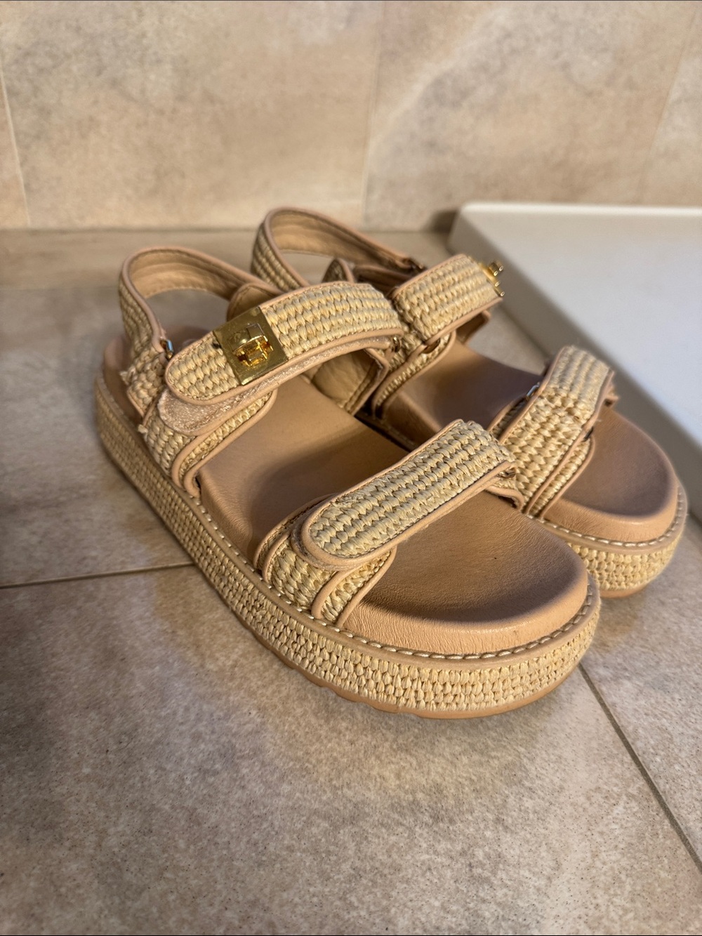 Steve Madden Kids Tan Braided Platform Strap Sandals